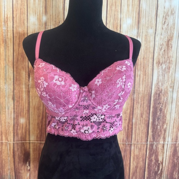 Adored by Adore Me Women’s Pink Floral Underwire Longline Lace Bra Size 36D - Picture 1 of 8